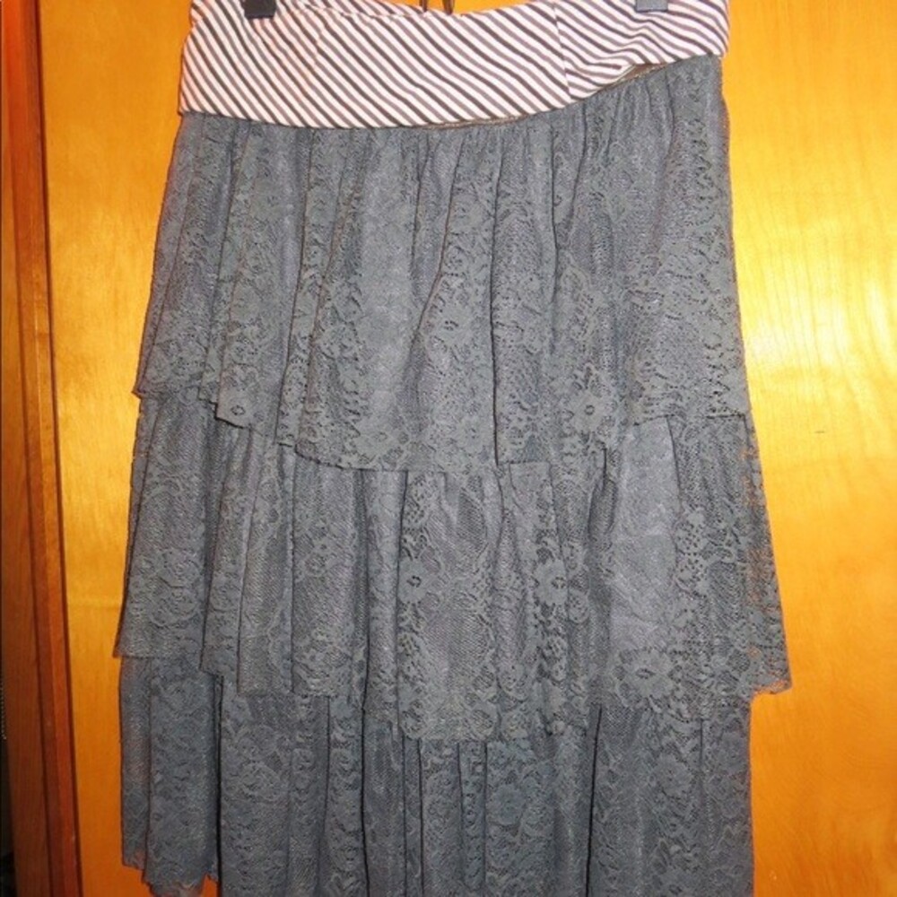 Olive Green Tiered Lace Midi Skirt Convertible Strapless Dress Scrapbook Glitter